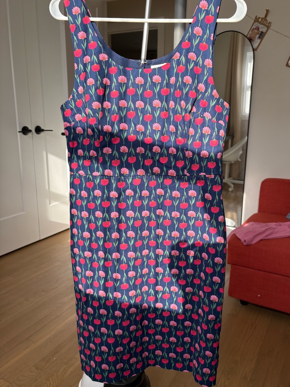 J. Crew Navy Dress with Red and Pink Floral Print